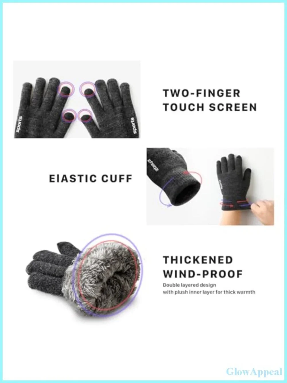 Thermal Fleece Liner Gloves Touchscreen Knit Winter Driving Skiing